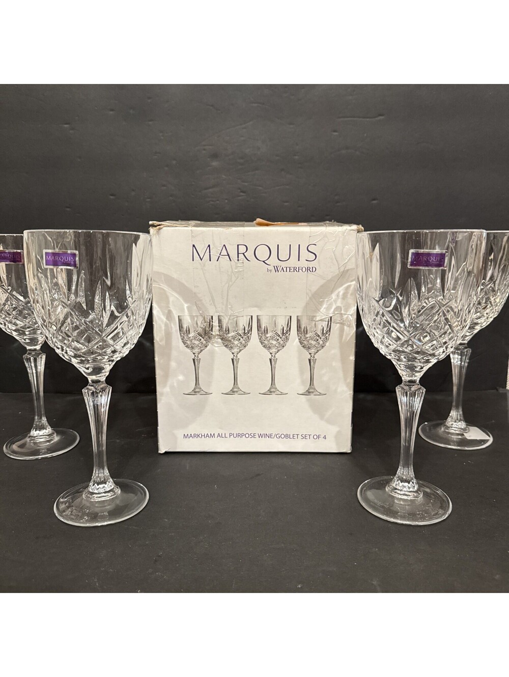 New Marquis by Waterford Markham (4) Clear Wine Glasses Stemmed Signed